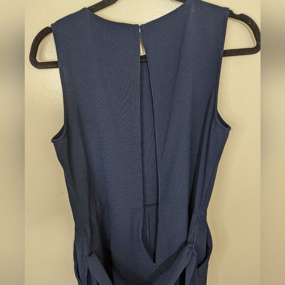 Oasis Jumpsuit Blue Belted Cropped Wide Leg Pockets Size 10 - Picture 7 of 12